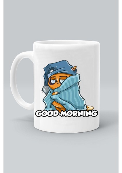 Uykucu Kedi Good Morning Günaydın Baskılı Beyaz Kupa Bardak