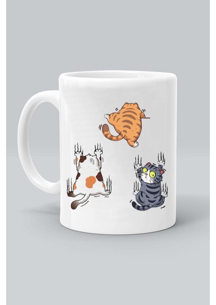 Haylaz Kediler Hayvan Baskılı Beyaz Kupa Bardak