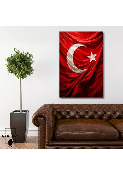 Tekli Dikey Kanvas Duvar Tablosu Kumaş Görünümlü Türk Bayrağı