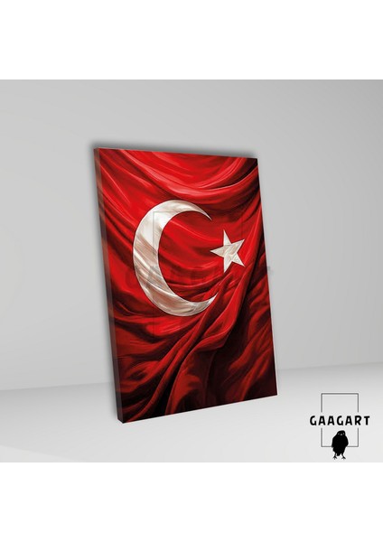 Tekli Dikey Kanvas Duvar Tablosu Kumaş Görünümlü Türk Bayrağı
