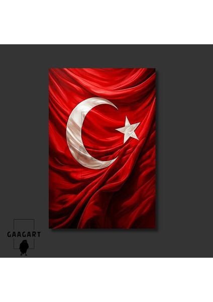 Tekli Dikey Kanvas Duvar Tablosu Kumaş Görünümlü Türk Bayrağı