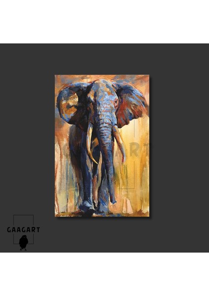 Tekli Dikey Kanvas Duvar Tablosu Yağlı Boya Görünümlü Sarı Fil modelleri