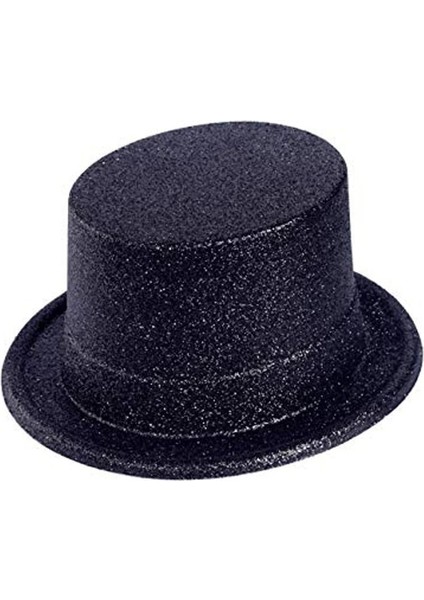 Siyah Renk Uzun Plastik Simli Parti Şapkası