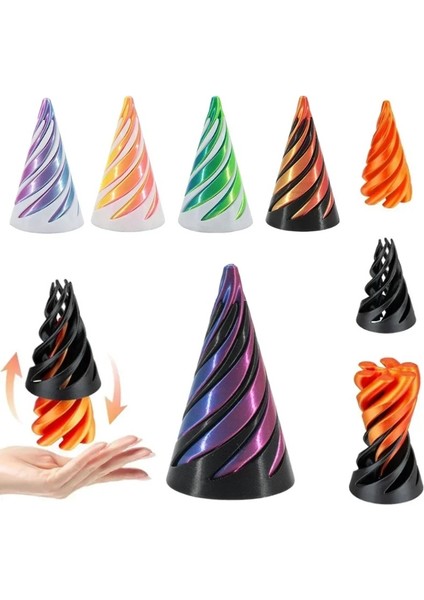 3D Baskılı Spiral Koni Oyuncak Heykeli Geçmeli Piramit Oyuncak Mini Girdap Iplik Illüzyonu (Yurt Dışından)