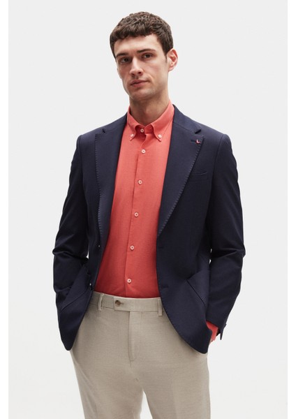 Ds Damat Slim Fit Lacivert Örme Kumaş Ceket