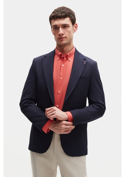 Ds Damat Slim Fit Lacivert Örme Kumaş Ceket