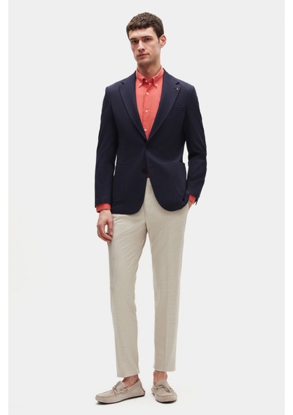 Ds Damat Slim Fit Lacivert Örme Kumaş Ceket