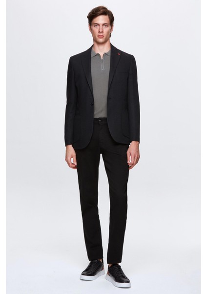 Slim Fit Siyah Armürlü Uçan Blazer Kumaş Ceket