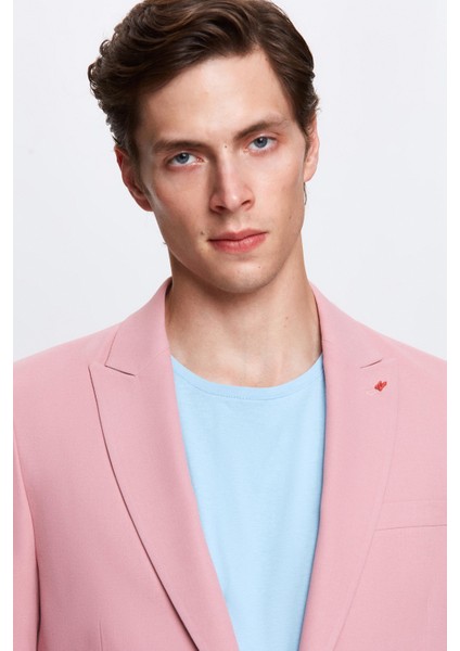 Slim Fit Gül Kurusu Armürlü Uçan Blazer Kumaş Ceket
