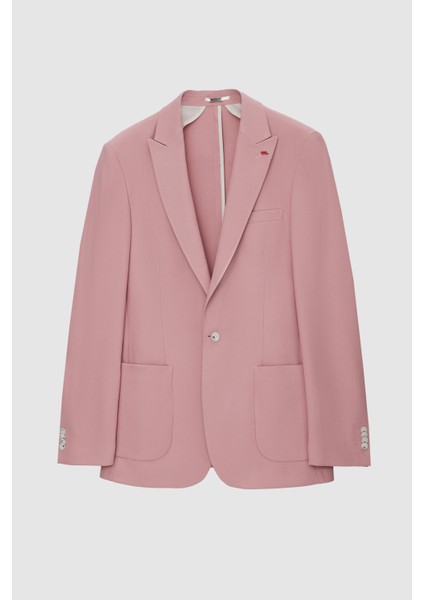 Slim Fit Gül Kurusu Armürlü Uçan Blazer Kumaş Ceket