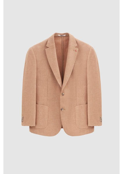 Ds Damat Regular Fit Hardal Armürlü Çift Yırtmaçlı Yünlü Blazer Kumaş Ceket