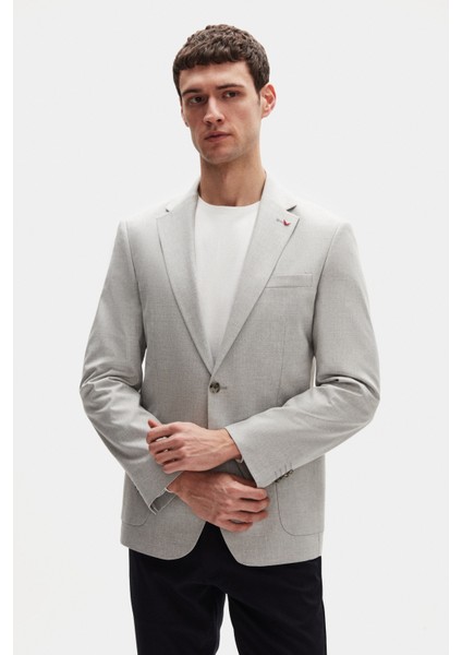 Ds Damat Slim Fit Gri Düz Kumaş Ceket