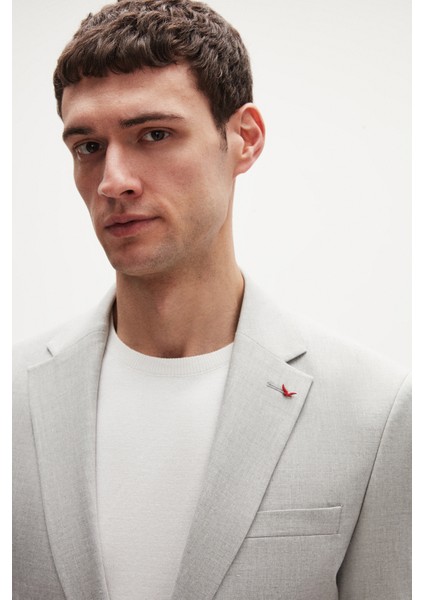 Ds Damat Slim Fit Gri Düz Kumaş Ceket