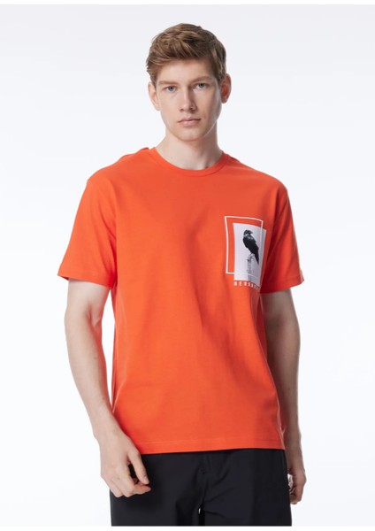 Bisiklet Yaka Göğsü Baskılı %100 Pamuk Oversize Erkek T-Shirt
