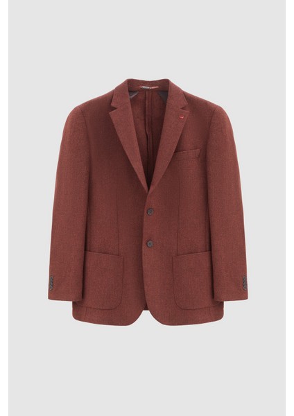 Ds Damat Regular Fit Kiremit Armürlü Çift Yırtmaçlı Yünlü Blazer Kumaş Ceket
