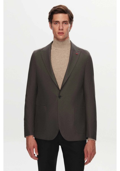 Slim Fit Antrasit Armürlü Kumaş Ceket
