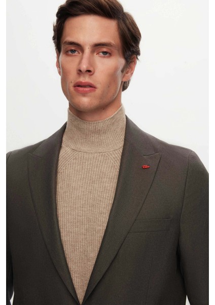 Slim Fit Antrasit Armürlü Kumaş Ceket