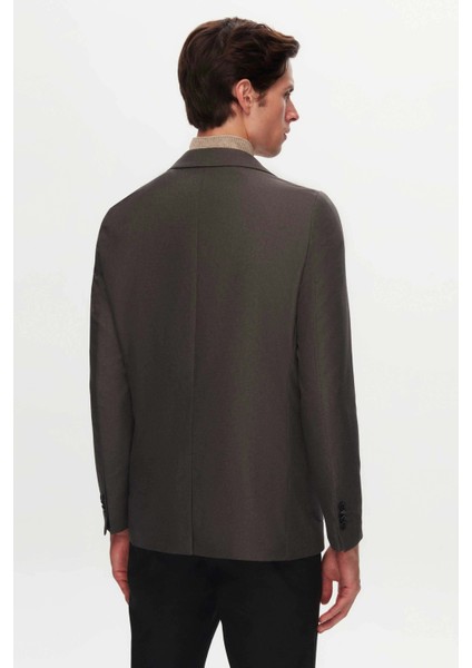 Slim Fit Antrasit Armürlü Kumaş Ceket