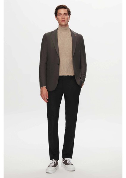 Slim Fit Antrasit Armürlü Kumaş Ceket