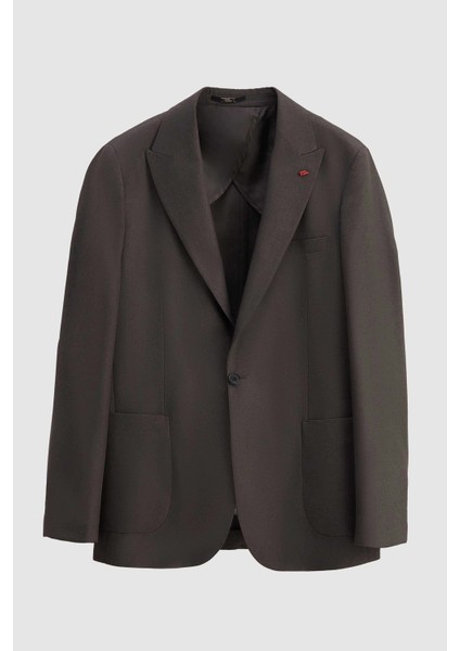 Slim Fit Antrasit Armürlü Kumaş Ceket
