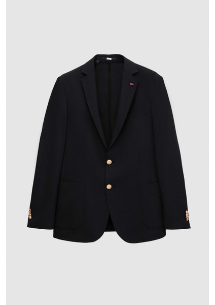 Slim Fit Siyah Armürlü Kumaş Ceket