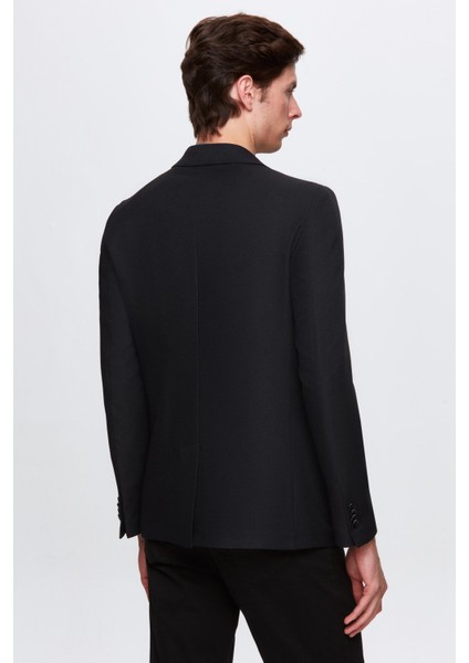 Slim Fit Siyah Armürlü Uçan Blazer Kumaş Ceket modelleri