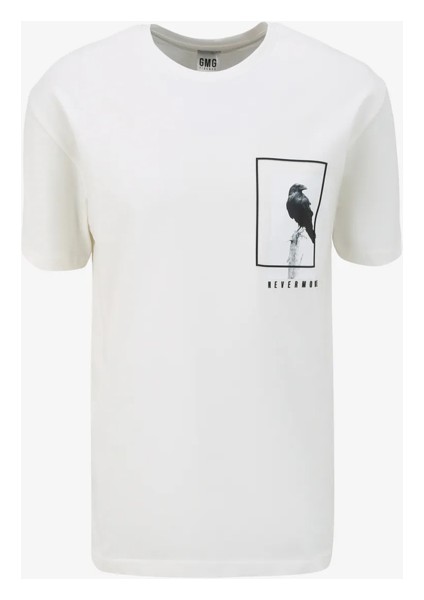 Bisiklet Yaka Göğsü Baskılı %100 Pamuk Oversize Erkek T-Shirt