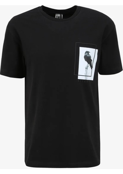 Bisiklet Yaka Göğsü Baskılı %100 Pamuk Oversize Erkek T-Shirt
