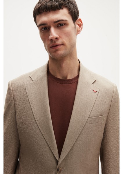 Ds Damat Regular Fit Bej Düz Kumaş Ceket