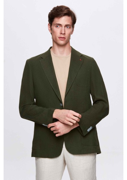 Ds Damat Regular Fit Haki Düz Kumaş Ceket
