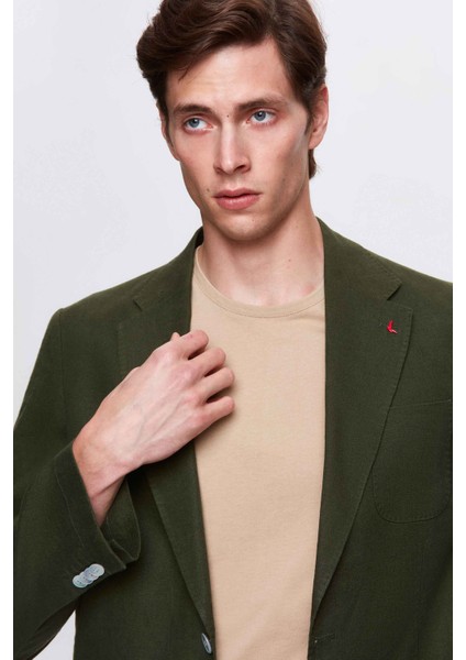 Ds Damat Regular Fit Haki Düz Kumaş Ceket
