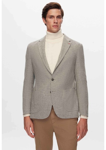 Ds Damat Slim Fit Gri Armürlü Kumaş Ceket