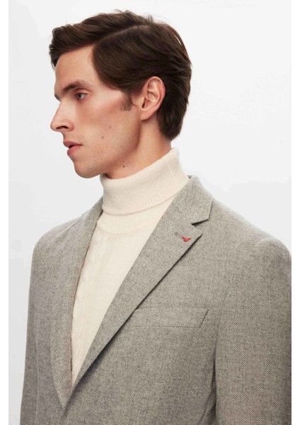 Ds Damat Slim Fit Gri Armürlü Kumaş Ceket