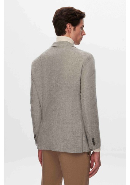 Ds Damat Slim Fit Gri Armürlü Kumaş Ceket