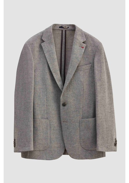 Ds Damat Slim Fit Gri Armürlü Kumaş Ceket