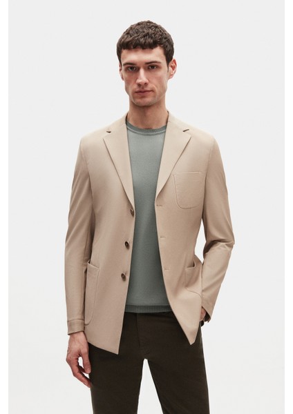 Ds Damat Slim Fit Bej Diyagonel Kumaş Ceket