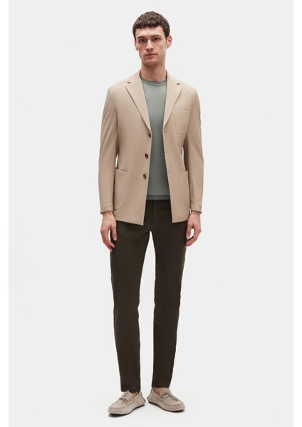 Ds Damat Slim Fit Bej Diyagonel Kumaş Ceket