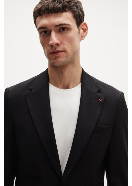Ds Damat Slim Fit Siyah Örme Kumaş Ceket