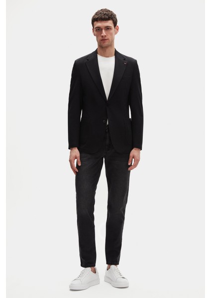 Ds Damat Slim Fit Siyah Örme Kumaş Ceket