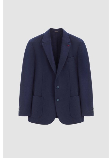 Ds Damat Regular Fit Lacivert Armürlü Çift Yırtmaçlı Yünlü Blazer Kumaş Ceket modelleri