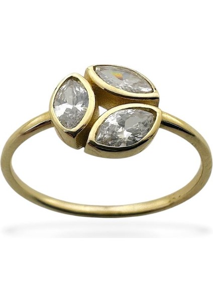 Üç Taş Özel Stil Italyan 14 Ayar Altın Yüzük