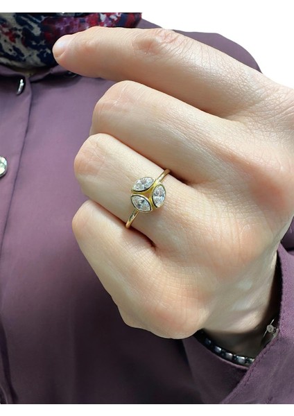 Üç Taş Özel Stil Italyan 14 Ayar Altın Yüzük modelleri