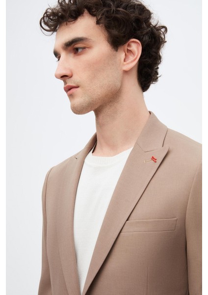 Slim Fit Vizon Armürlü Uçan Blazer Kumaş Ceket