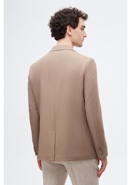 Slim Fit Vizon Armürlü Uçan Blazer Kumaş Ceket