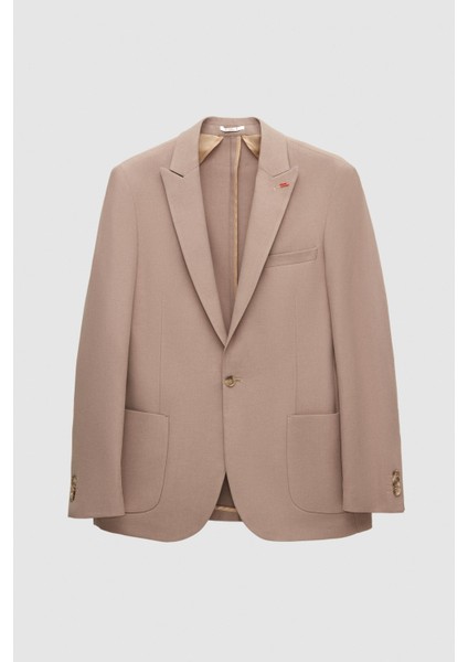 Slim Fit Vizon Armürlü Uçan Blazer Kumaş Ceket