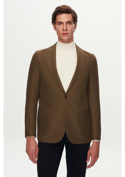 Slim Fit Yeşil Armürlü Kumaş Ceket