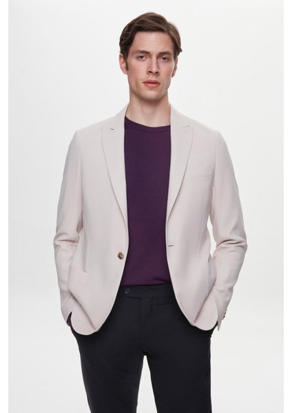Slim Fit Bej Armürlü Uçan Blazer Kumaş Ceket fiyatları