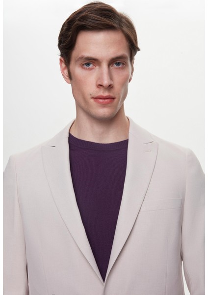 Slim Fit Bej Armürlü Uçan Blazer Kumaş Ceket modelleri