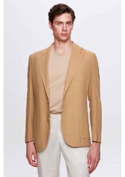 Ds Damat Regular Fit Bej Düz Kumaş Ceket