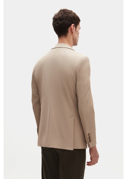 Ds Damat Slim Fit Bej Diyagonel Kumaş Ceket